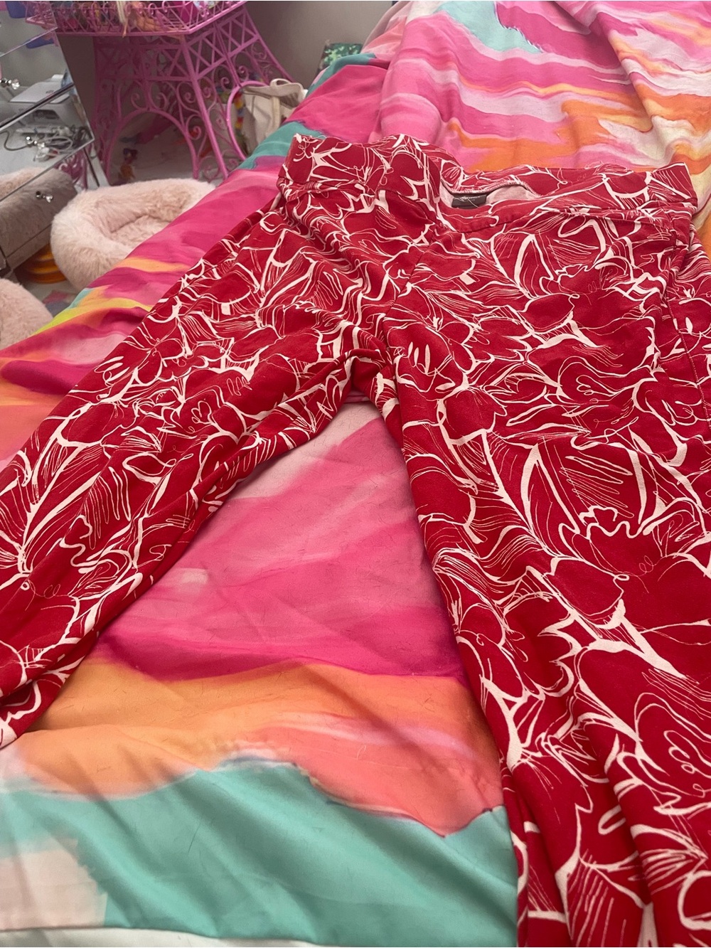 Chico's Red and White Floral Print Pants